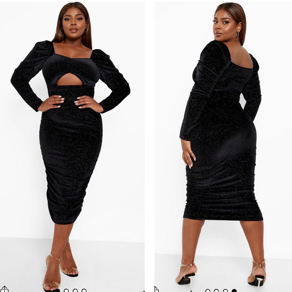 Fashion Nova Boohoo Plus Black Midi Glitter Dress